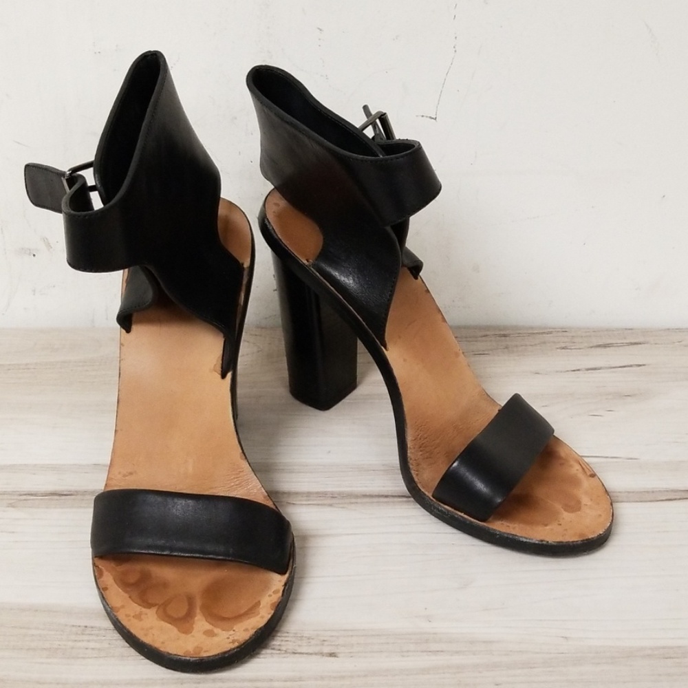Vince Black Leather Ankle Strap Heels Size 6.5
